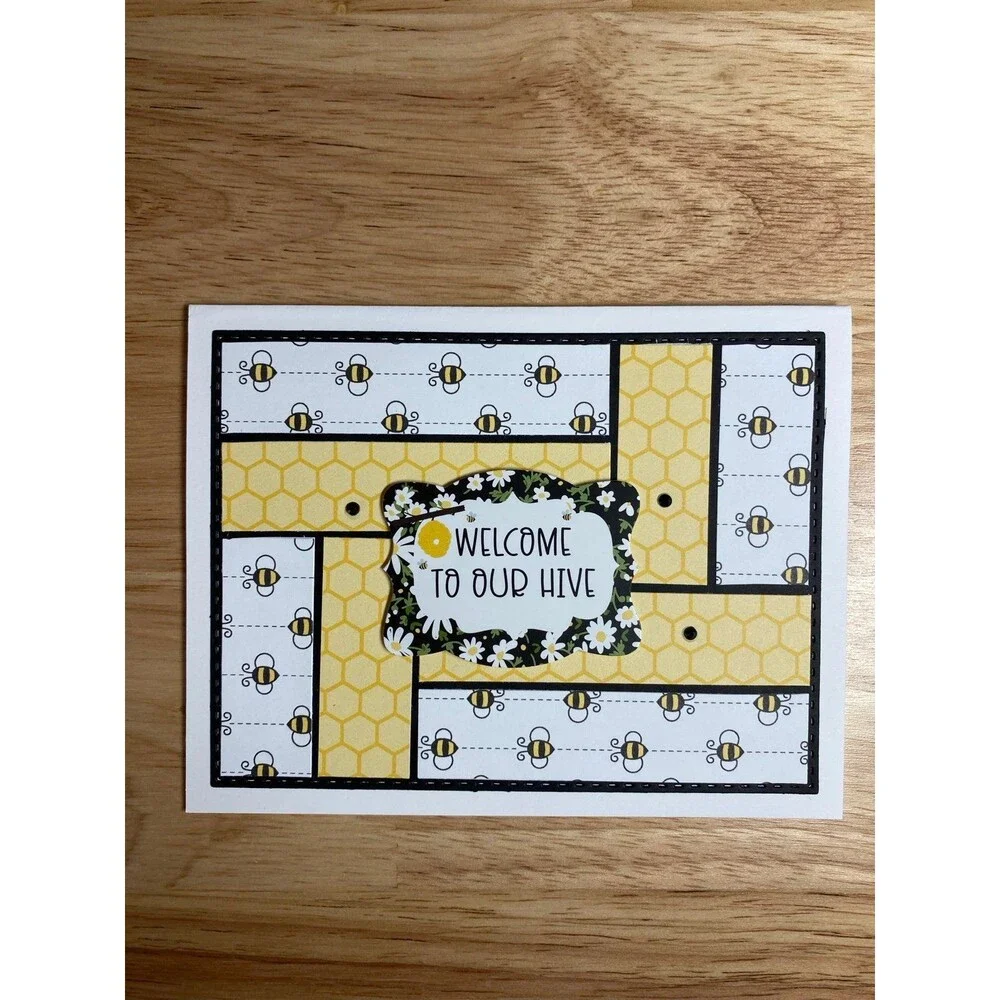 Bee & Flowers Greeting Card – Handmade A2 Card – All Occasion Blank Card